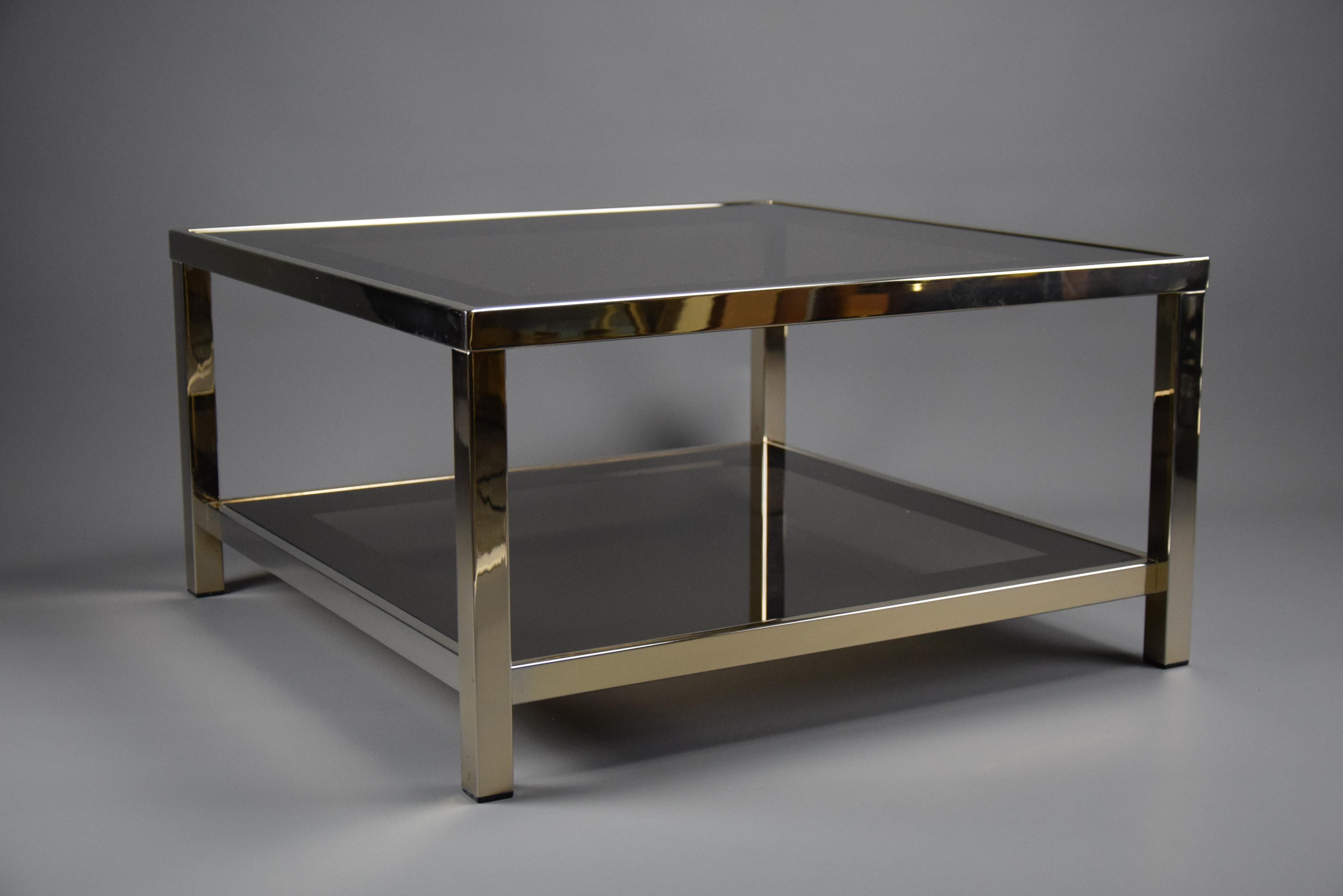 Table basse Belgo Chrom à deux niveaux des années 1970, plaquée or 23 carats Bon état - En vente à Weesp, NL