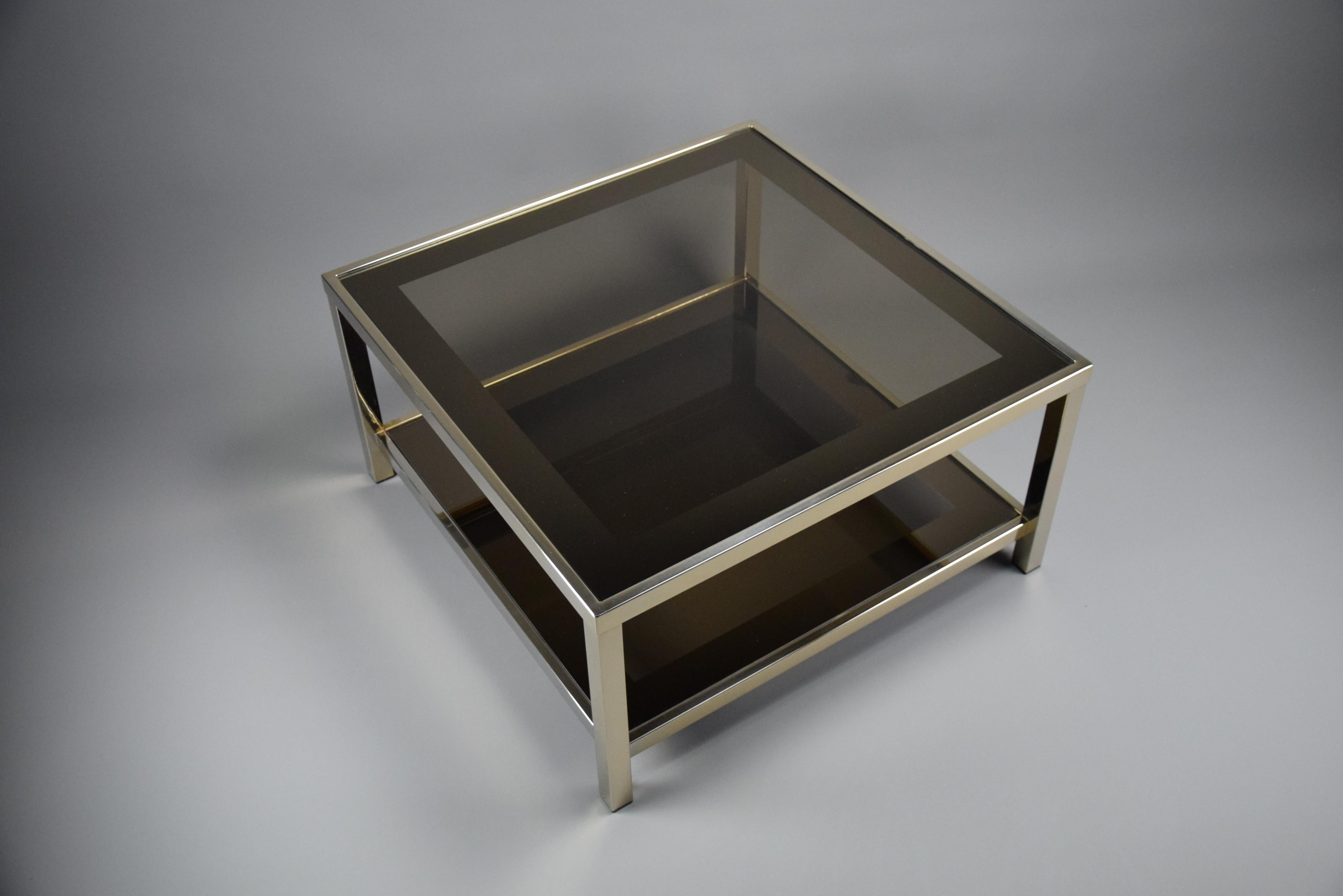Plaqué or Table basse Belgo Chrom à deux niveaux des années 1970, plaquée or 23 carats en vente