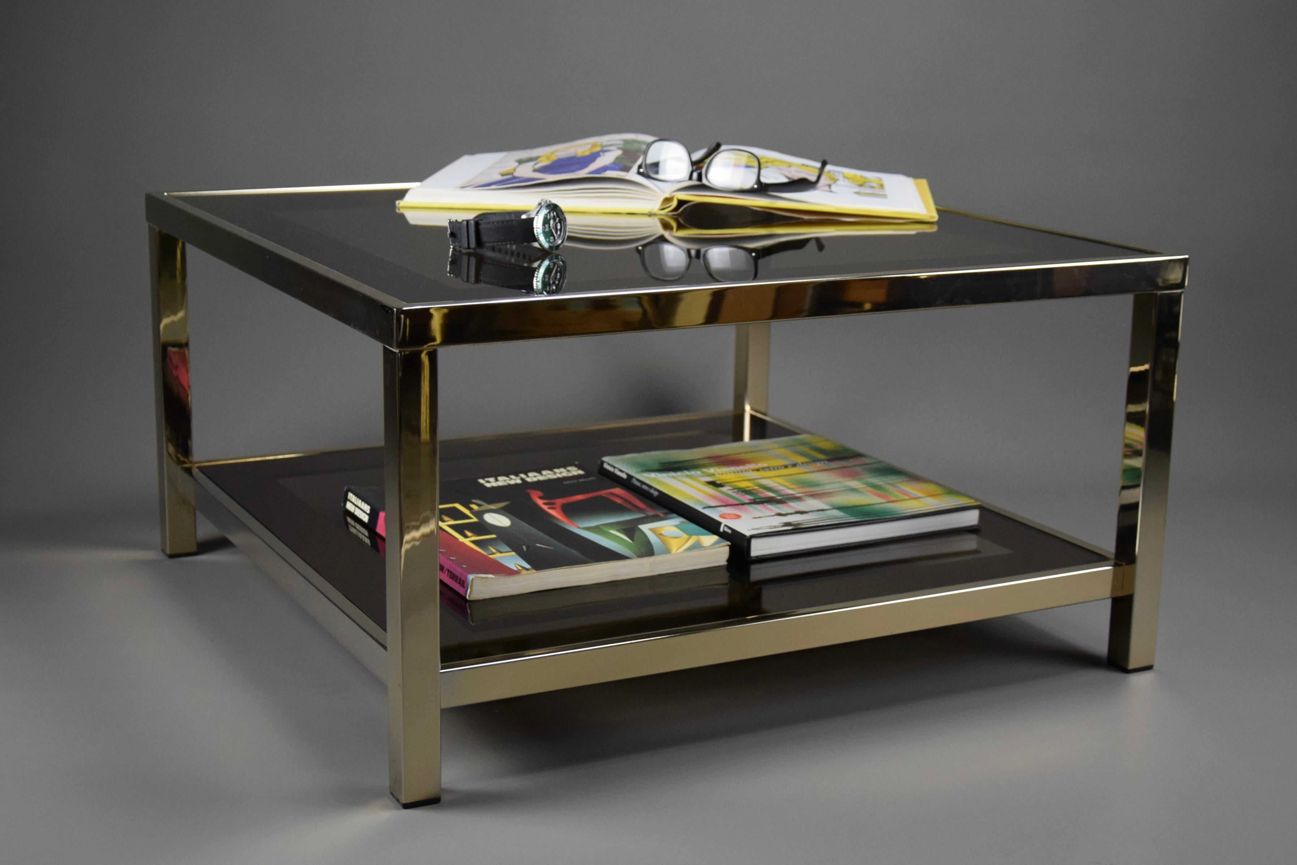 Table basse Belgo Chrom à deux niveaux des années 1970, plaquée or 23 carats en vente 2