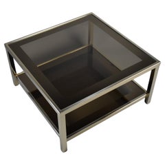 23-Karat vergoldeter 1970er Belgo Chrom Couchtisch mit zwei Etagen