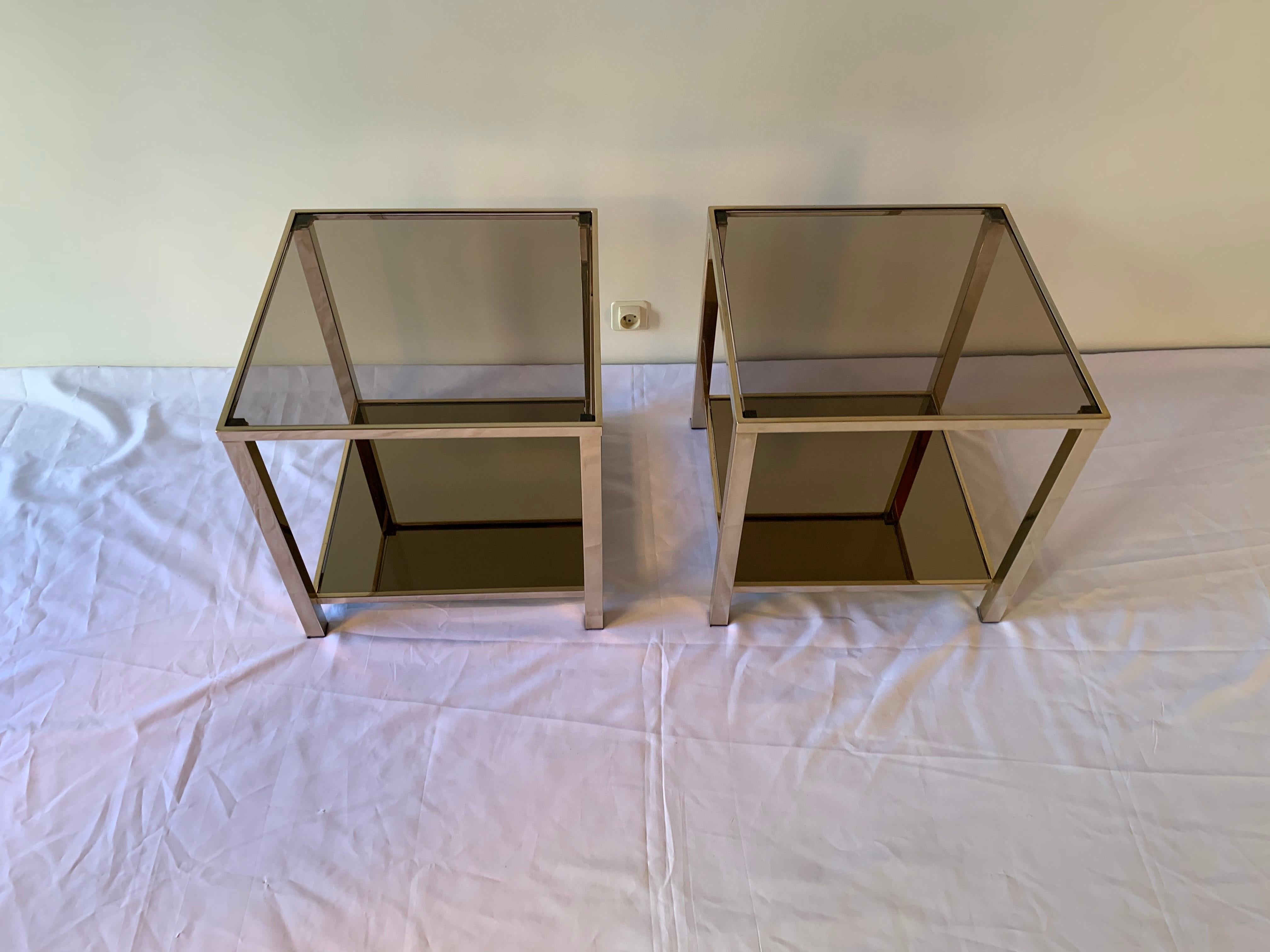 Mid-Century Modern 23-Karat Gold-Plated Pair of Side Tables by Belgo Chrome For Sale