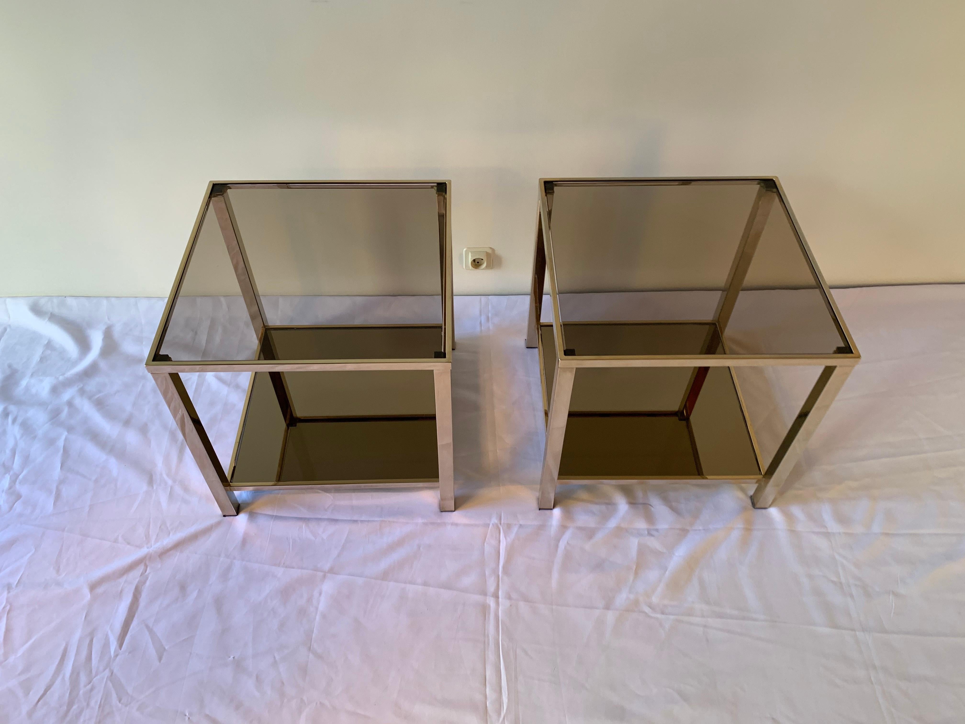 Late 20th Century 23-Karat Gold-Plated Pair of Side Tables by Belgo Chrome For Sale