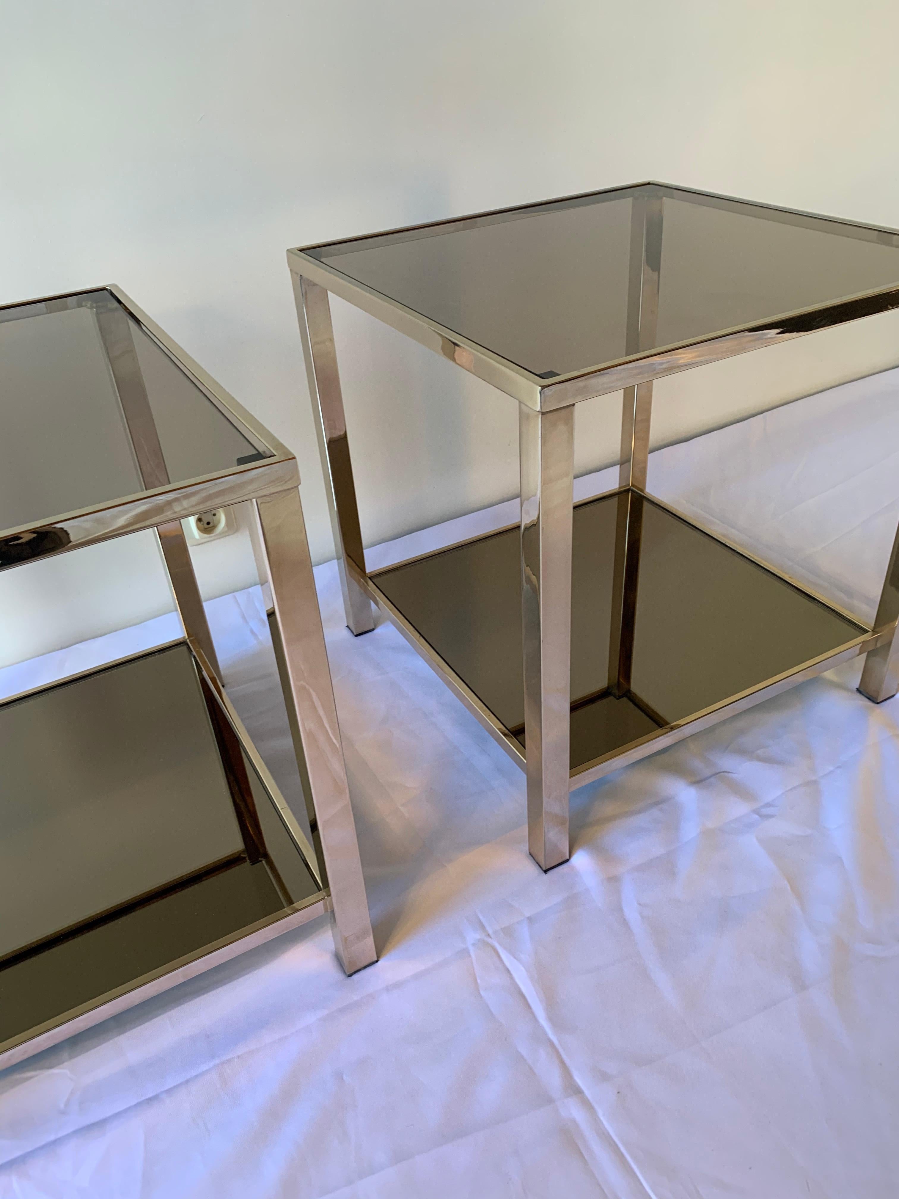 Metal 23-Karat Gold-Plated Pair of Side Tables by Belgo Chrome For Sale