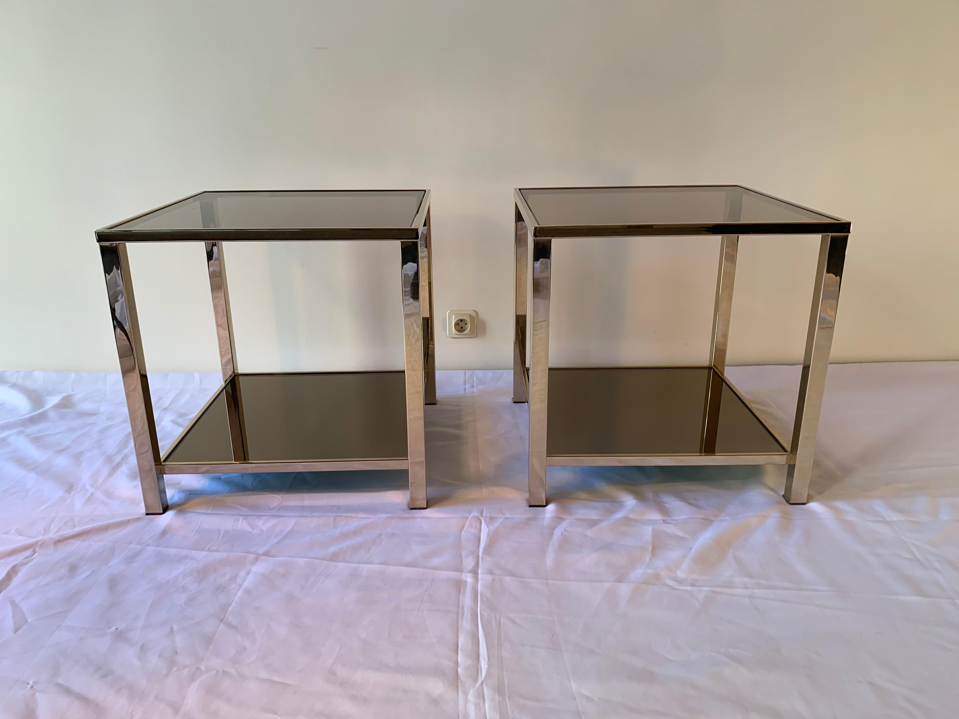 23-Karat Gold-Plated Pair of Side Tables by Belgo Chrome For Sale 1