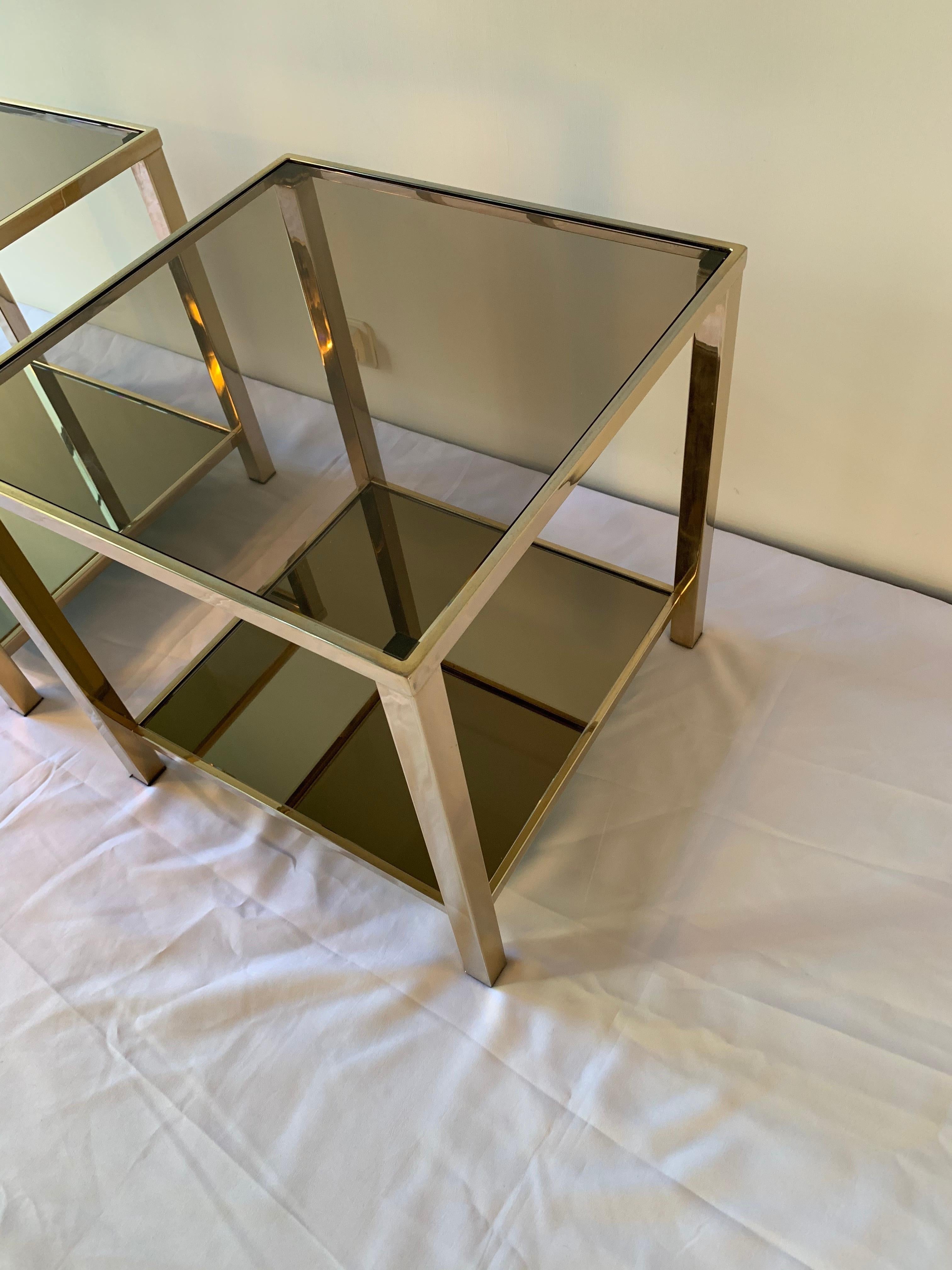 23-Karat Gold-Plated Pair of Side Tables by Belgo Chrome For Sale 2