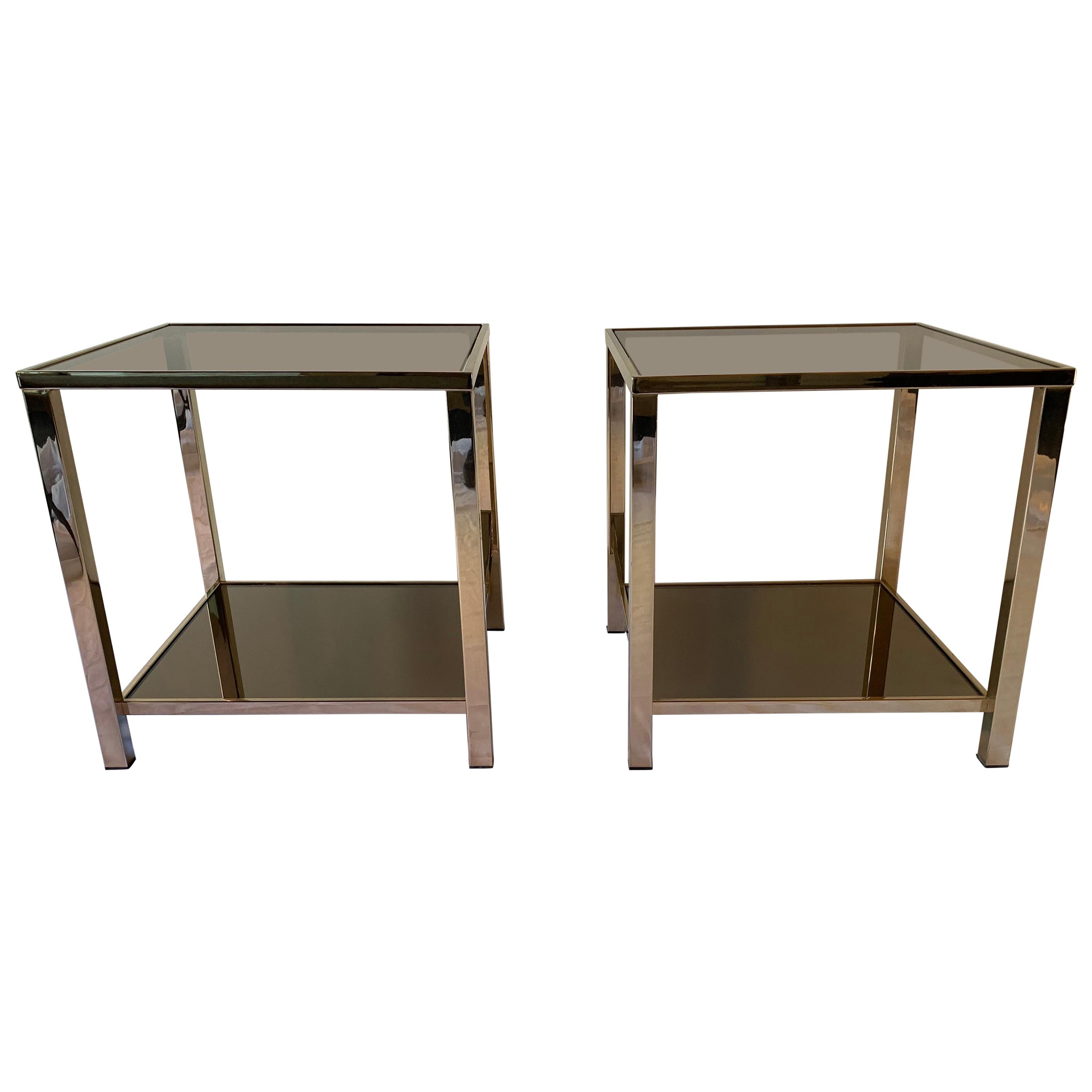 23-Karat Gold-Plated Pair of Side Tables by Belgo Chrome For Sale