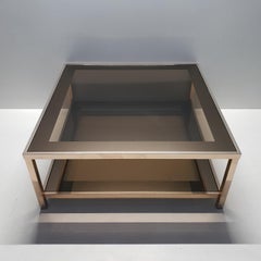 23-Karat Gold Plated Square 2-Tiers Coffee Table by Belgo Chrom, 1980s