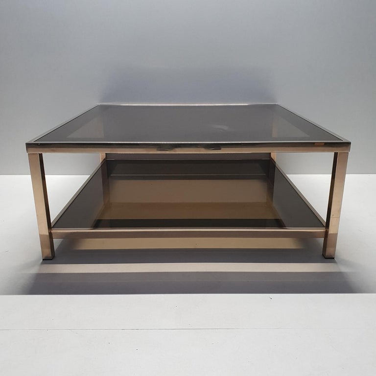 23Karat Gold Plated Square 2Tiers Coffee Table by Belgo Chrom, 1980s