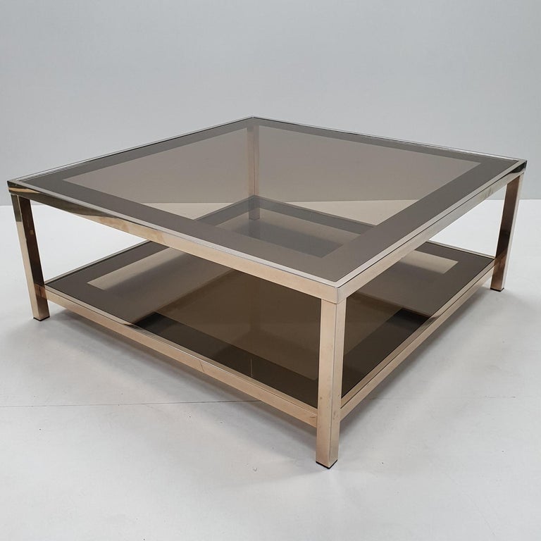 23Karat Gold Plated Square 2Tiers Coffee Table by Belgo Chrom, 1980s