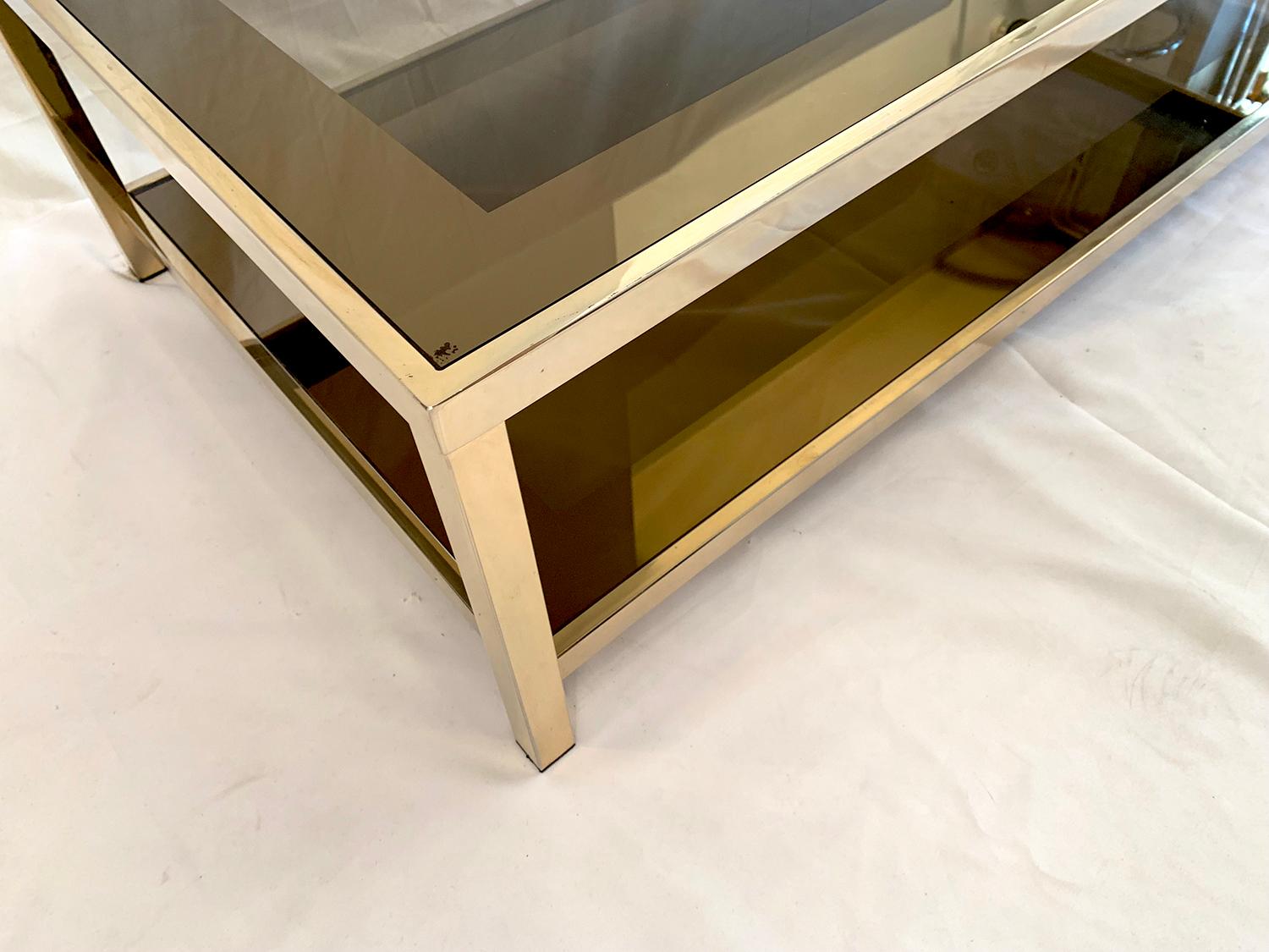 Mid-Century Modern 23-Karat Gold-Plated Two-Tier Coffee Table by Belgo Chrome For Sale