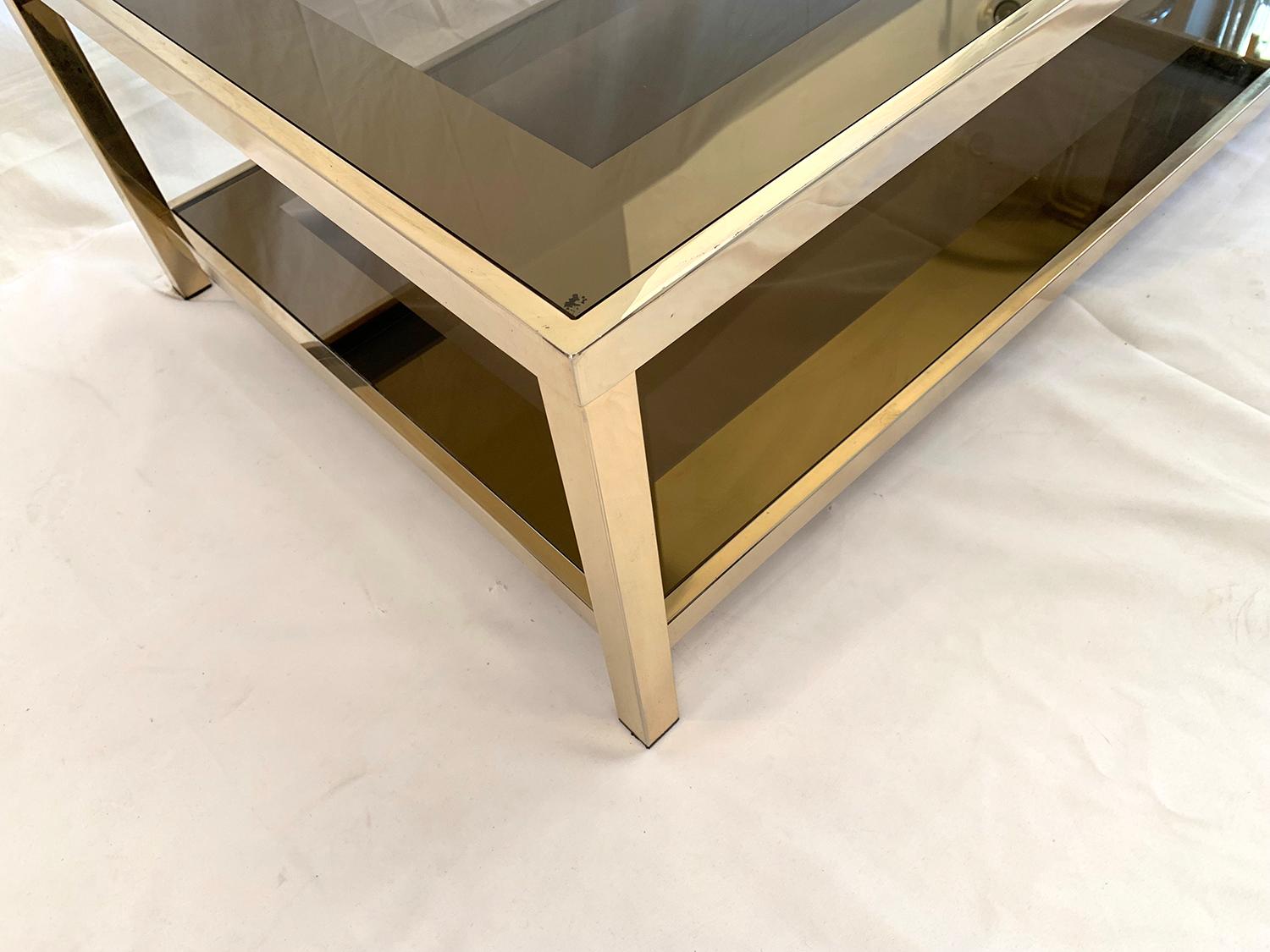 Belgian 23-Karat Gold-Plated Two-Tier Coffee Table by Belgo Chrome For Sale