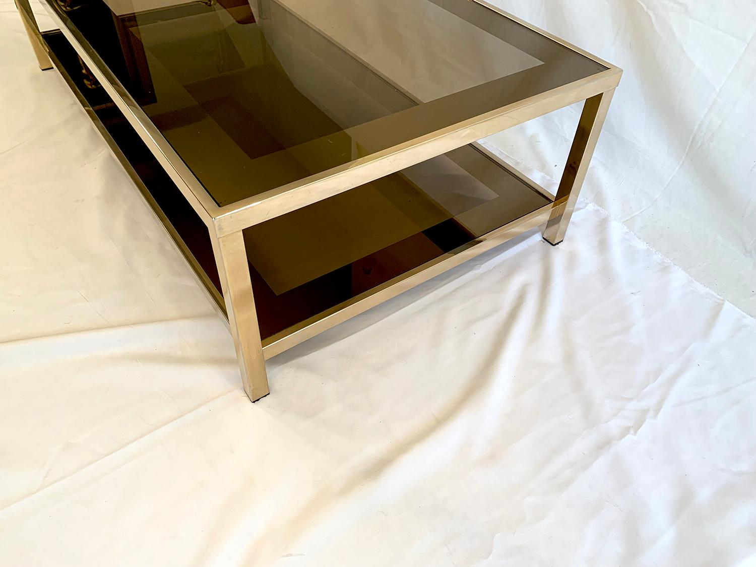 Late 20th Century 23-Karat Gold-Plated Two-Tier Coffee Table by Belgo Chrome For Sale