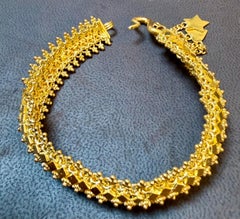 Bracelet massif à maillons en or jaune pur 23 carats avec trois breloques, 37,5 g, 6,5 pouces