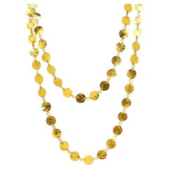 23 Karat Yellow Gold Hammered Disk Long Station Necklace