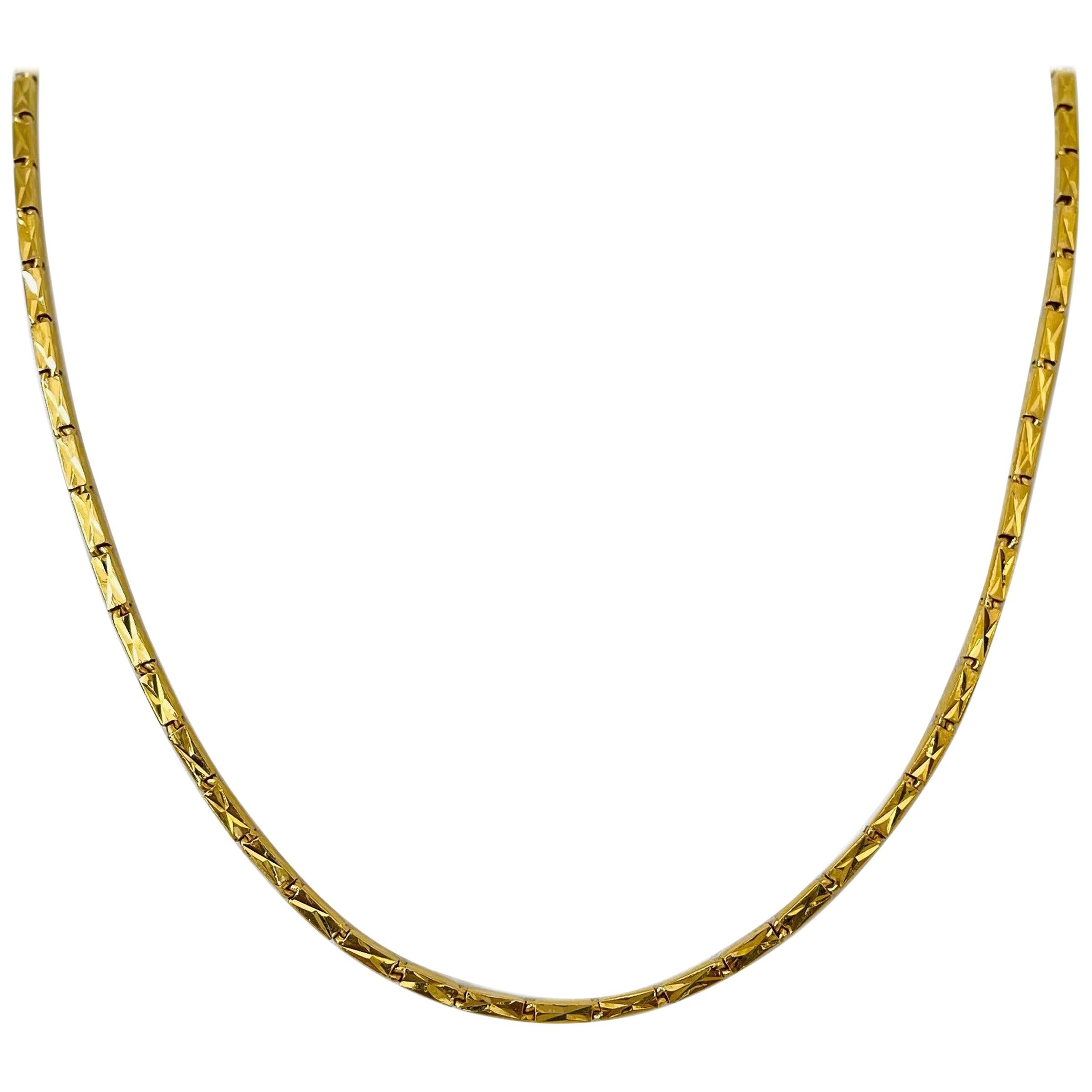 23 Karat Yellow Gold Heavy Diamond Cut Box Bar Link Chain Necklace