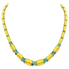 23 Karat Yellow Gold Necklace with Emerald Beads
