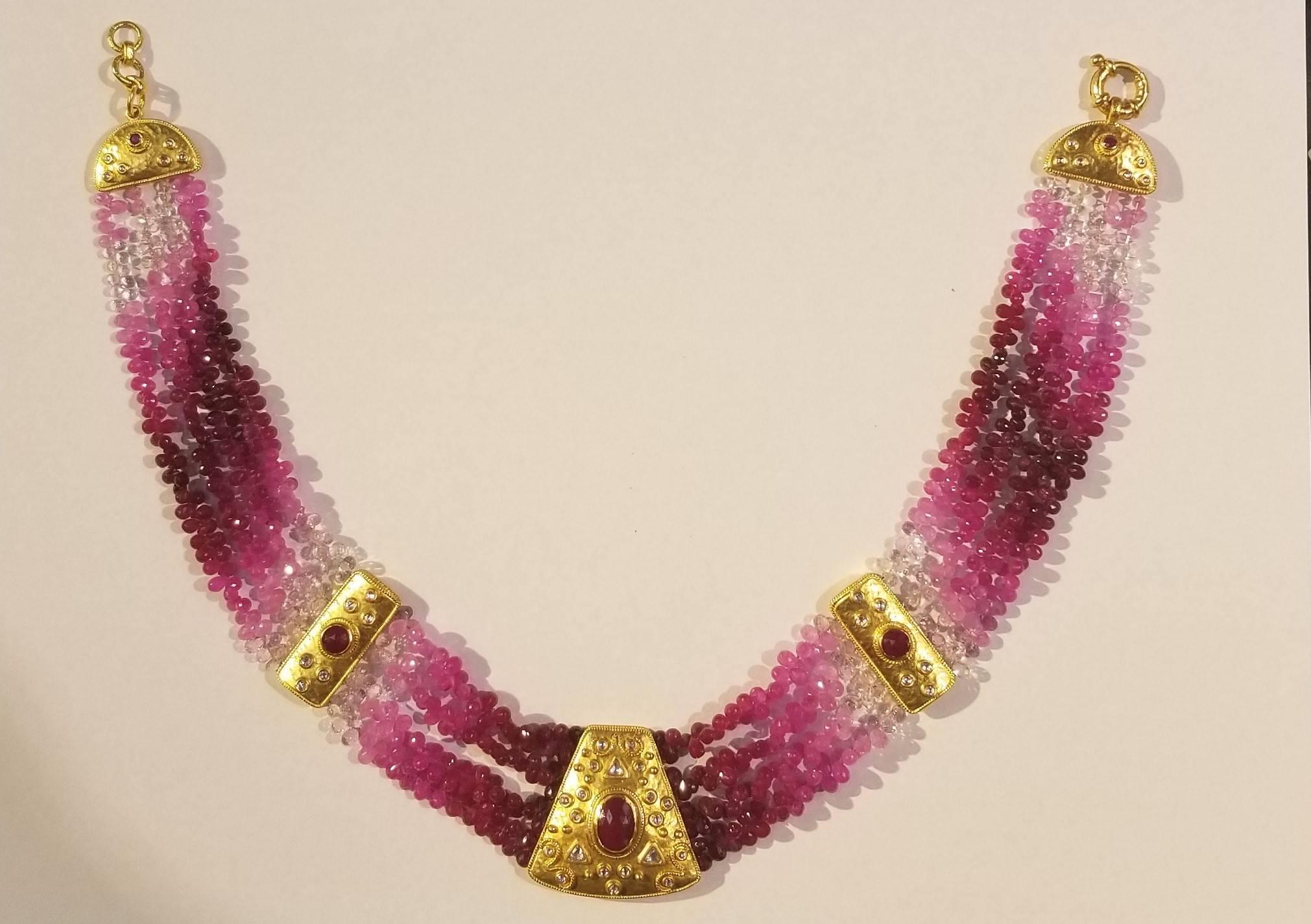 Women's 23 Karat Yg Ruby and Diamond Necklace For Sale
