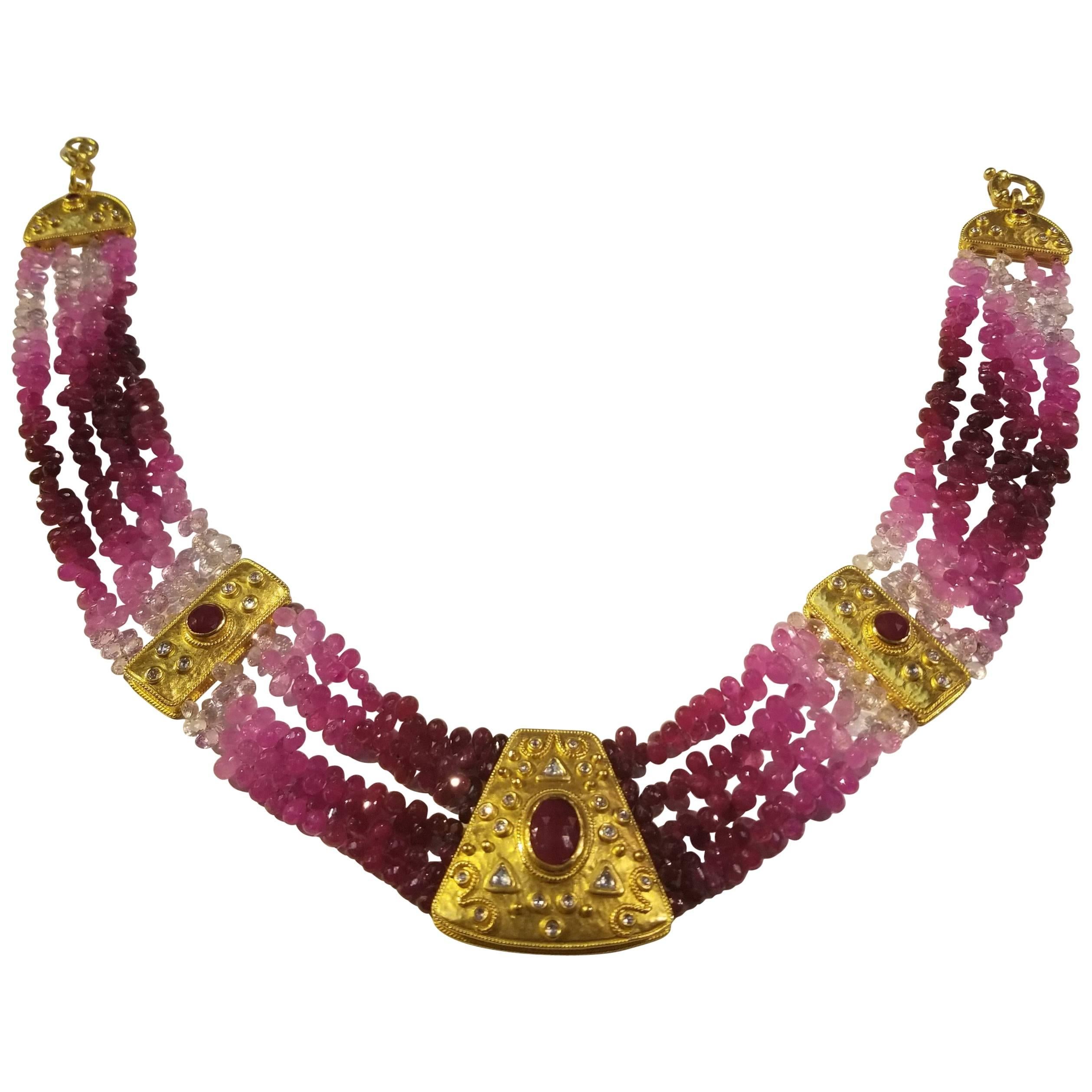 23 Karat Yg Ruby and Diamond Necklace For Sale