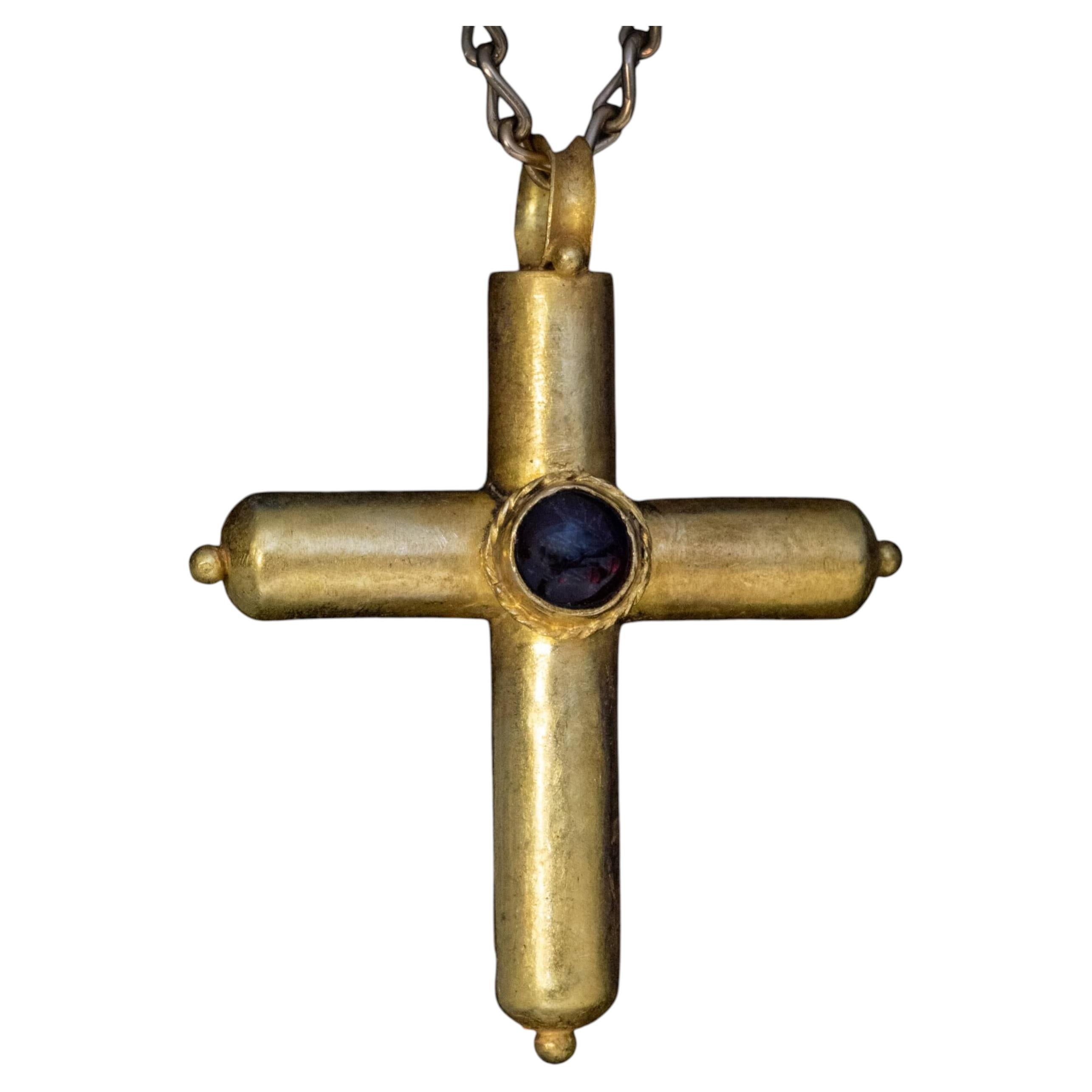23 Kt Gold and Garnet Early Byzantine Cross Pendant c. 400-600 AD