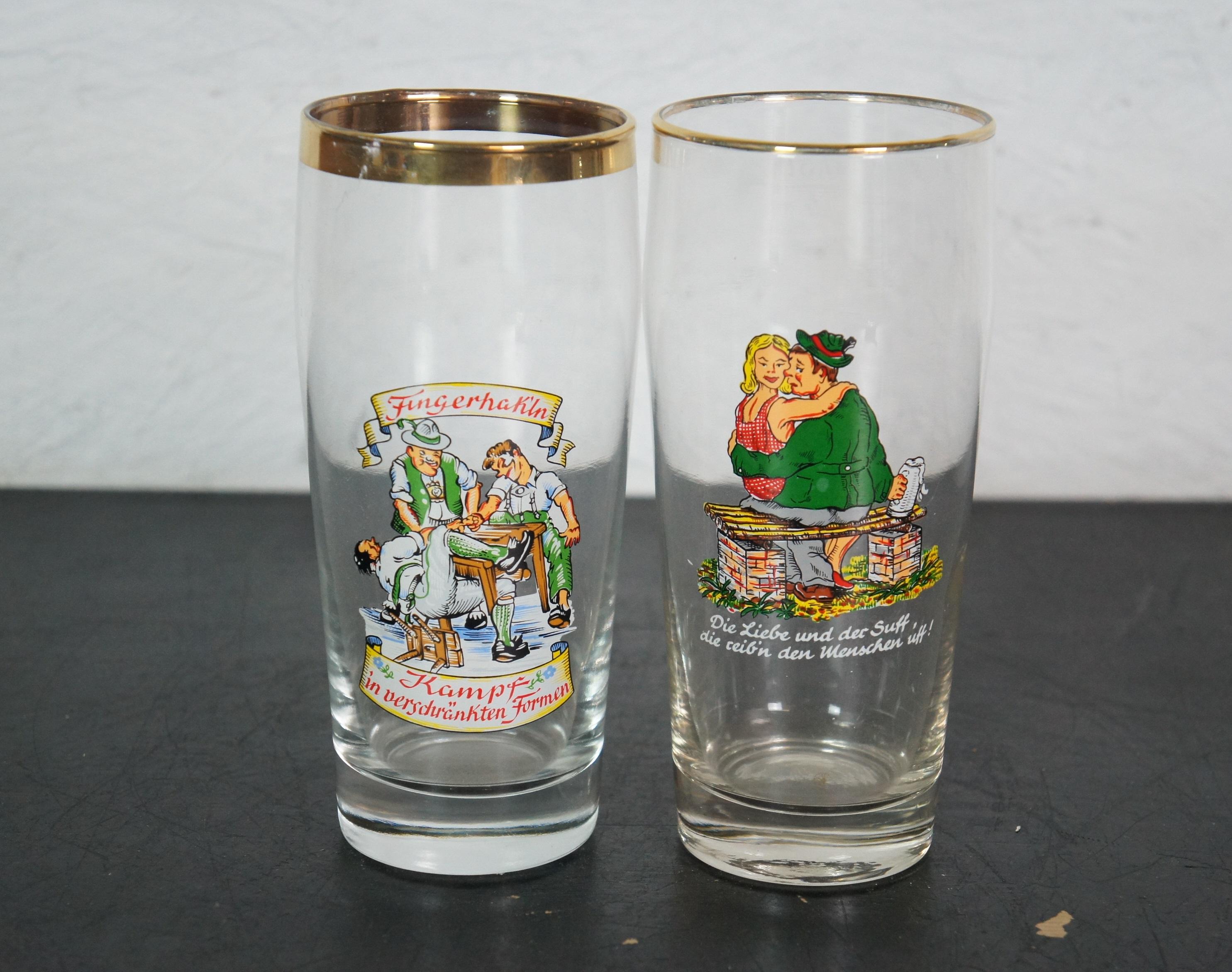 Lote de 23 vasos para beber cerveza alemana de mediados de siglo de humor arriesgado siglo XX