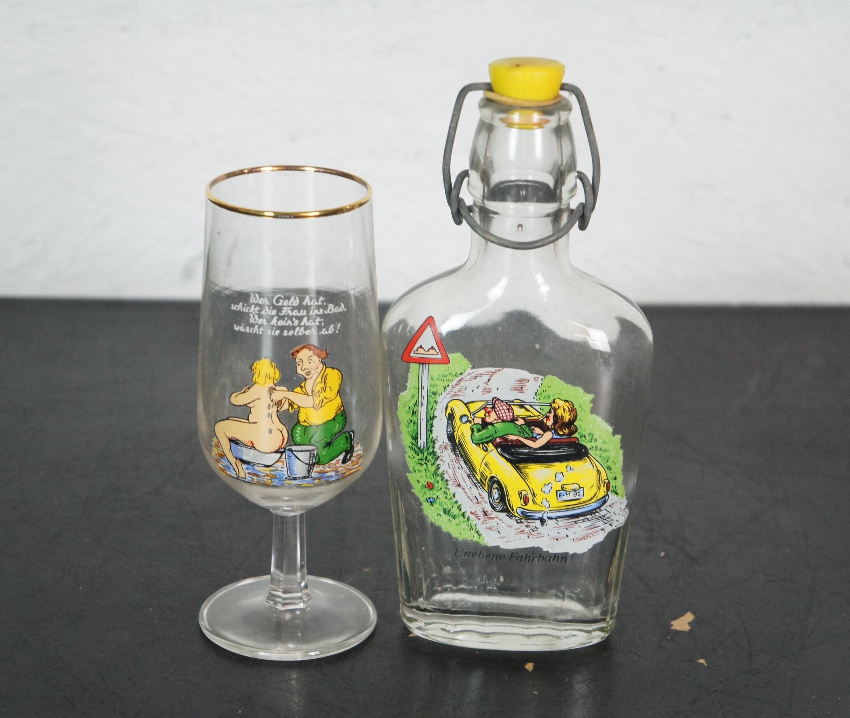 Lote de 23 vasos para beber cerveza alemana de mediados de siglo de humor arriesgado Vidrio