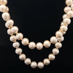 23" Nice White 9mm Culture Pearl Strand Necklace w/ 18k Yellow Gold Clasp