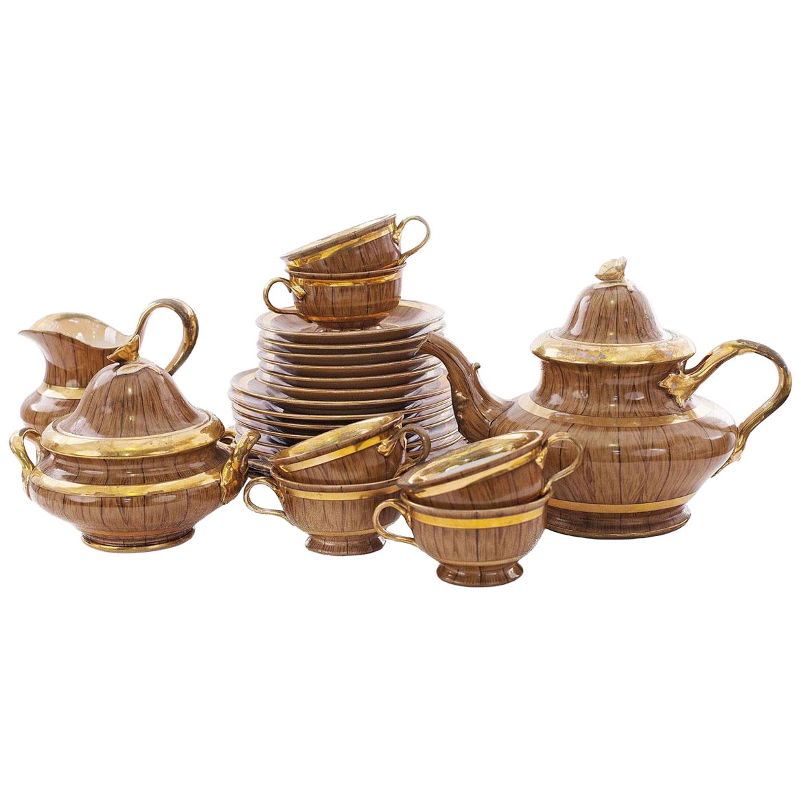 23-Piece English Victorian Porcelain Tea Set For Sale
