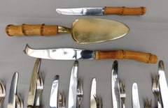 23-Piece Midcentury Dessert Set Flatware with Bamboo Handles