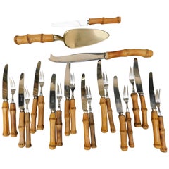 23-Piece Midcentury Dessert Set Flatware with Bamboo Handles