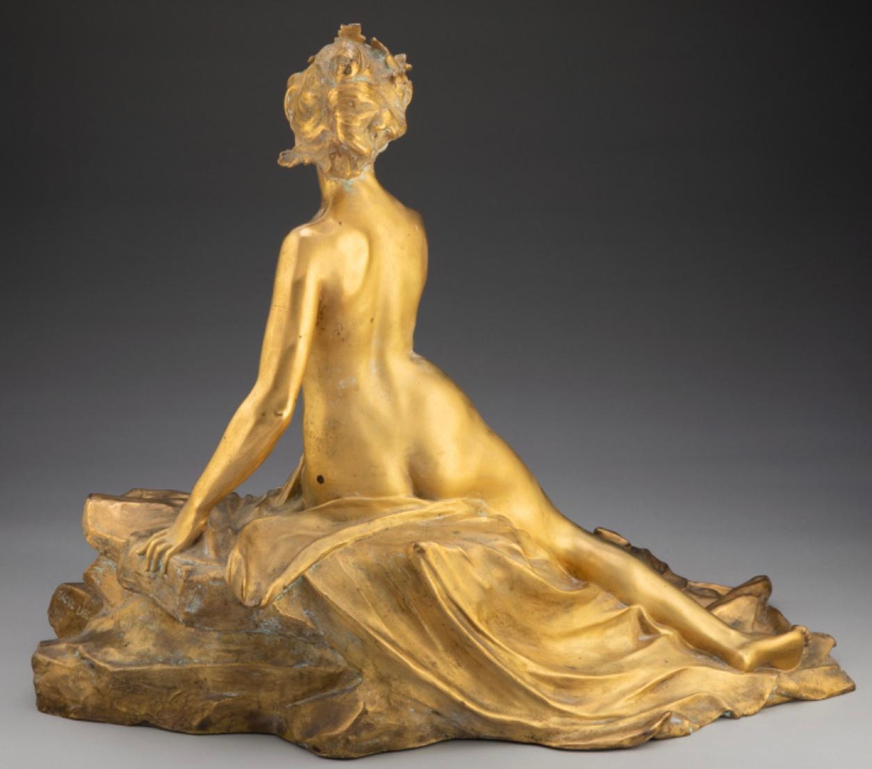 23” Raoul Larche  'L'Idée, Allégorie sur un Rocher' Gilt Bronze Inkwell For Sale 5