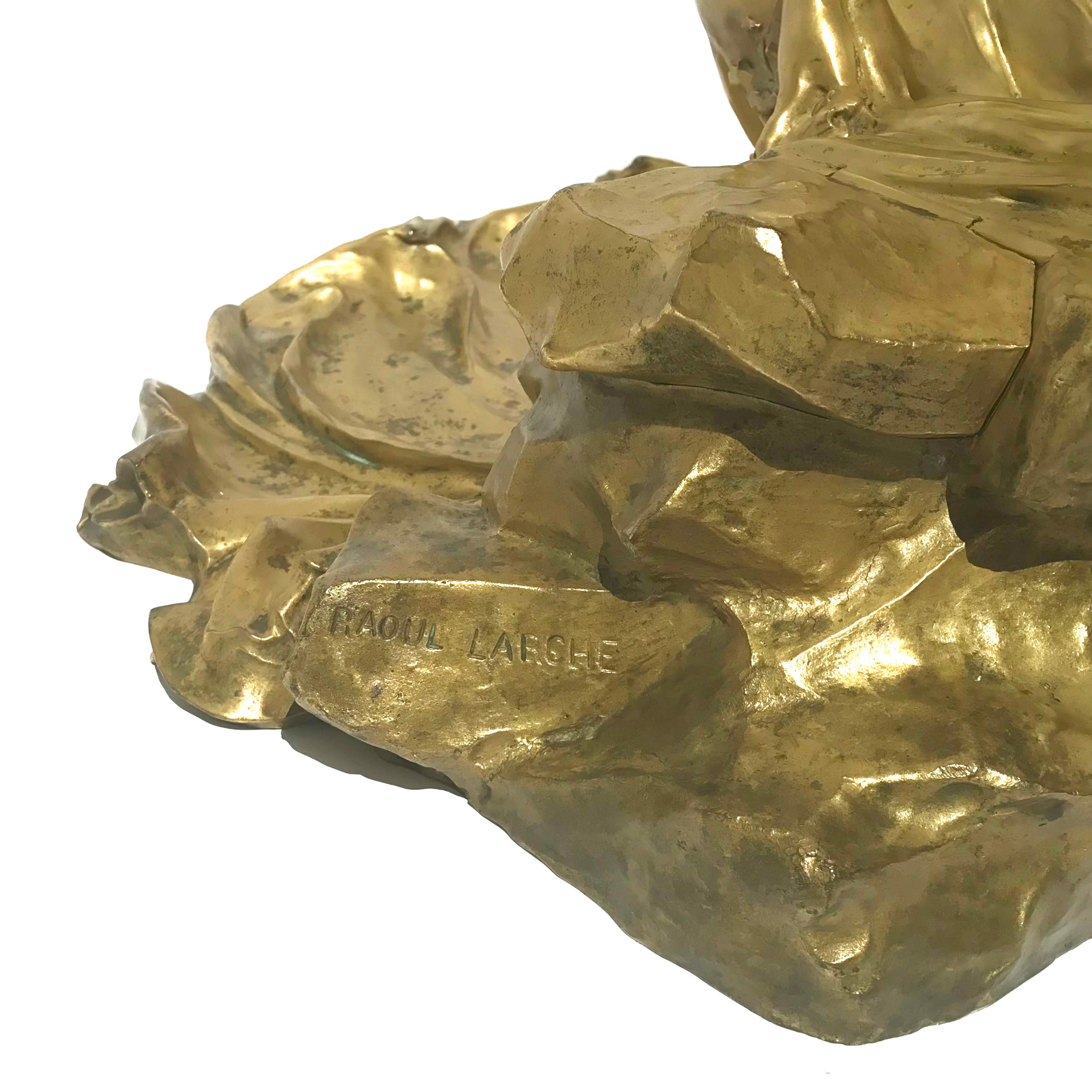 23” Raoul Larche  'L'Idée, Allégorie sur un Rocher' Gilt Bronze Inkwell For Sale 1