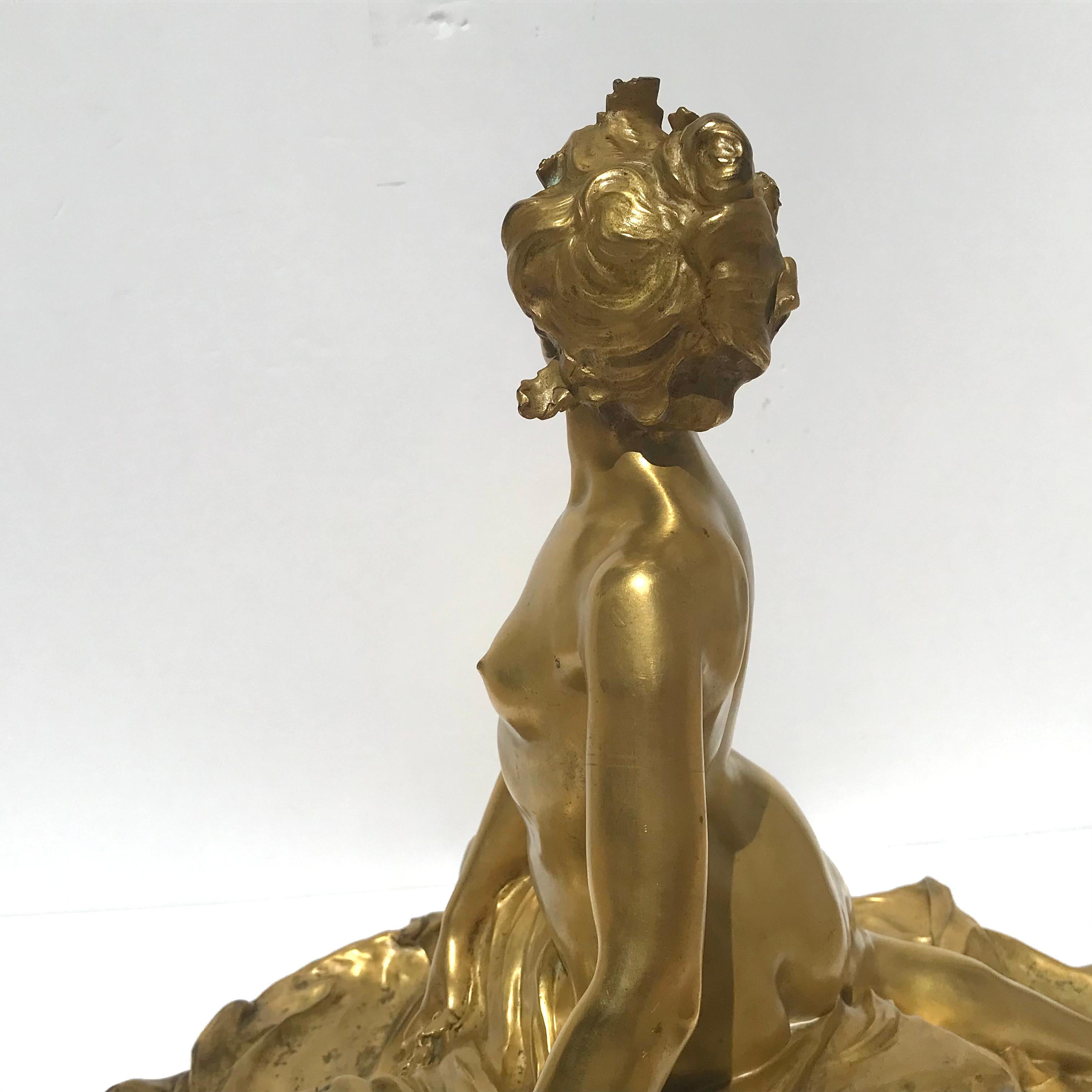 23” Raoul Larche  'L'Idée, Allégorie sur un Rocher' Gilt Bronze Inkwell For Sale 2