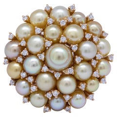 23 Shades of Certified Natural Bahraini Pearls w/ Scattered Diamonds 18k Ring