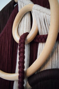 23" x 44" Ceramic & Fiber Wall Sculpture - Beige Stoneware, Cotton Fringe Detail