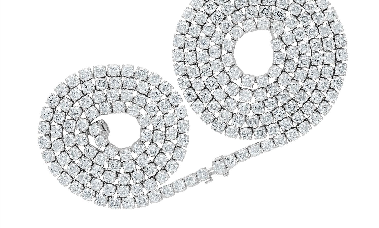 230 Brilliant Diamonds, 55.60 Carat, Set in Two Tennis Necklaces Combo In New Condition For Sale In New York, NY