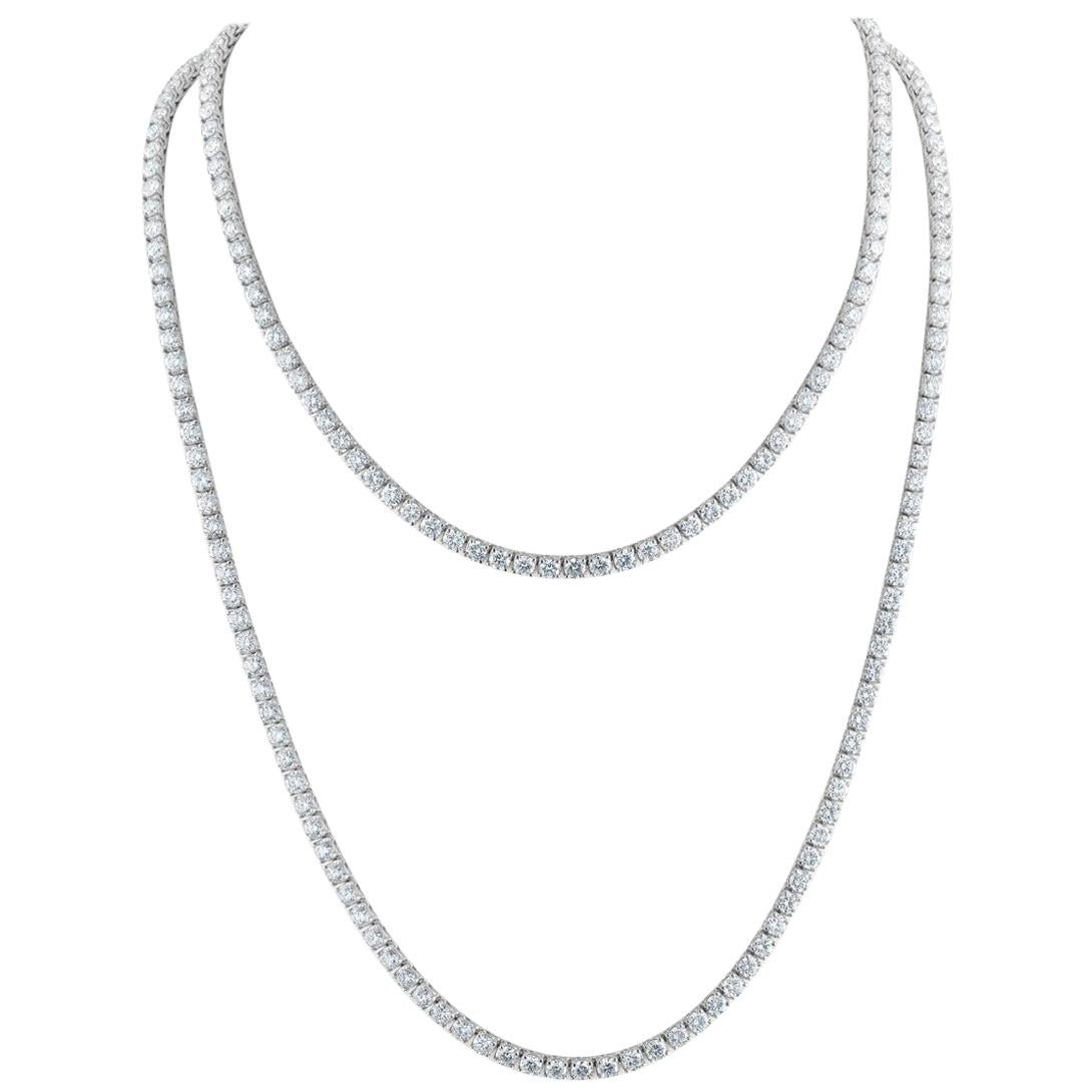 230 Brilliant Diamonds, 55.60 Carat, Set in Two Tennis Necklaces Combo For Sale