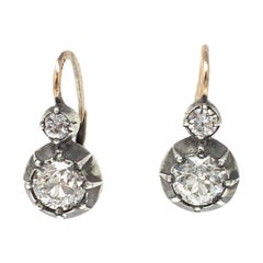 2.30 Carat Antique Old European Cut White Diamond Dangle Earrings