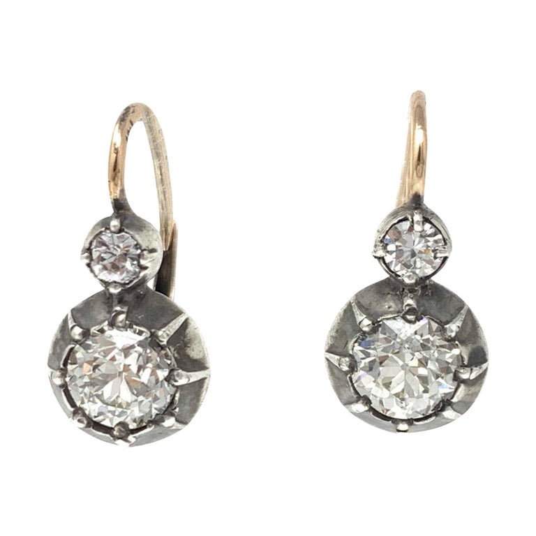 2.30 Carat Antique Old European Cut White Diamond Dangle Earrings at ...