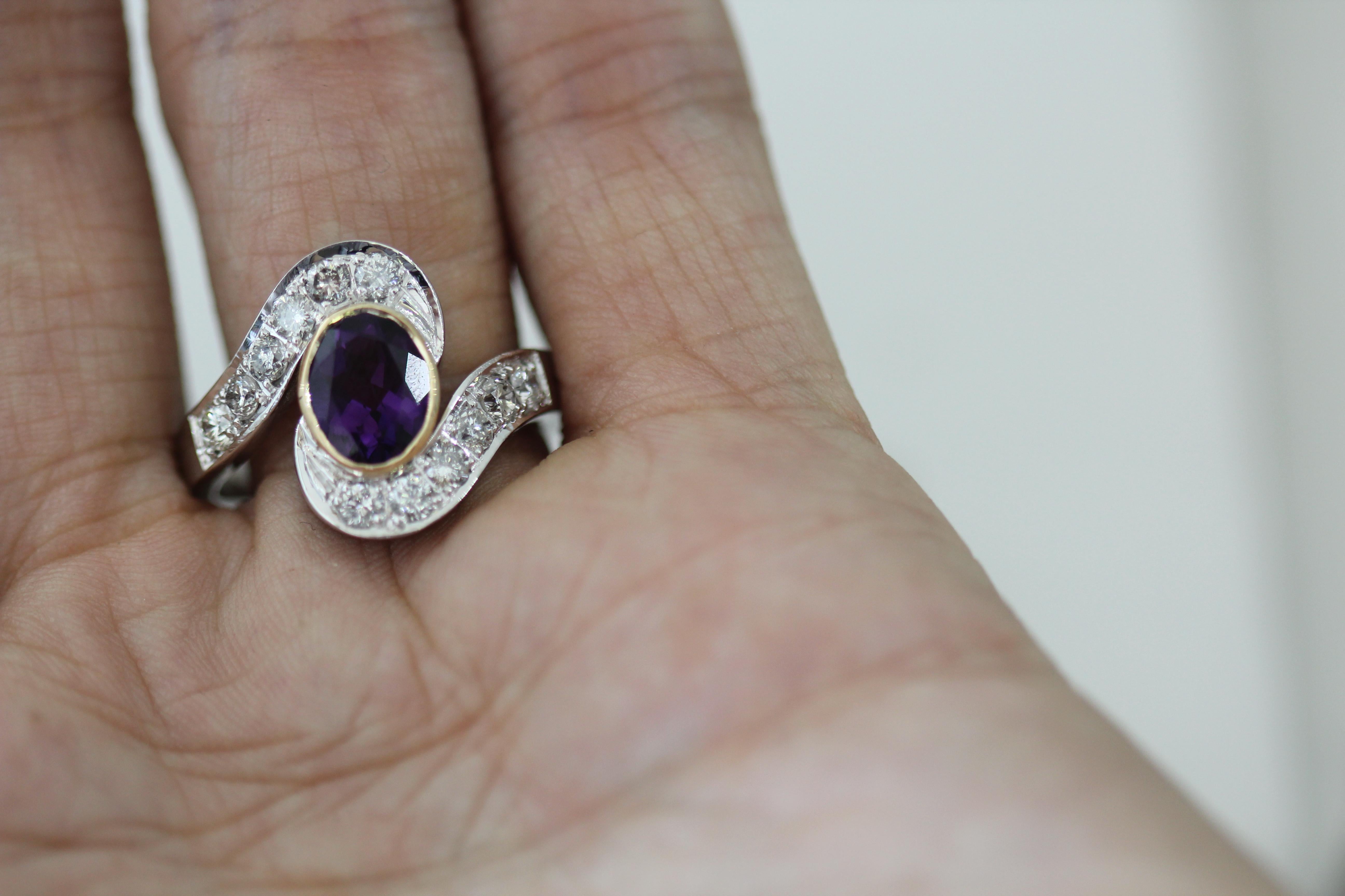 Modern 2.30 Carat Approximate Oval Amethyst  and Diamond Ring, Ben Dannie For Sale