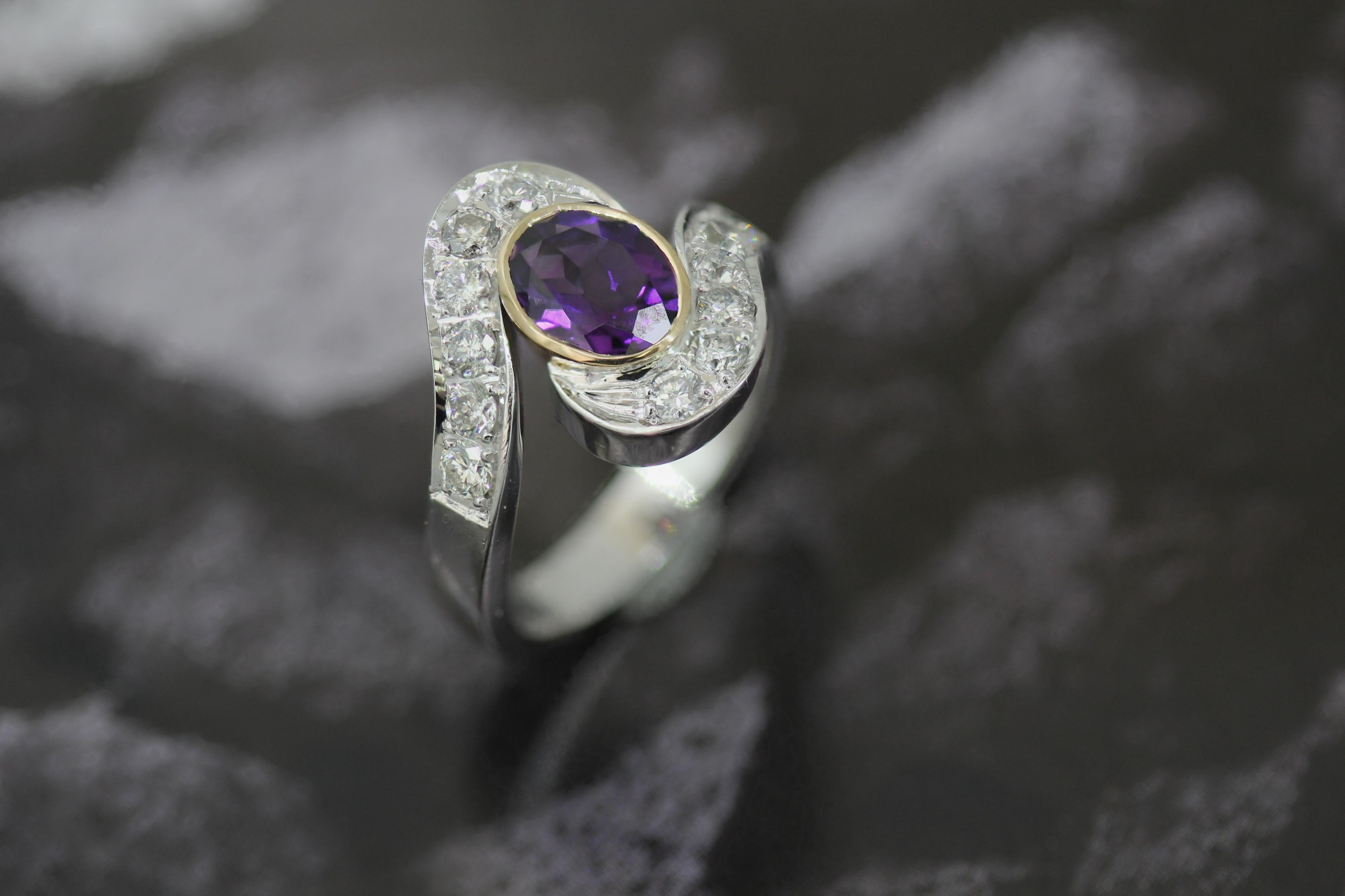 Oval Cut 2.30 Carat Approximate Oval Amethyst  and Diamond Ring, Ben Dannie For Sale