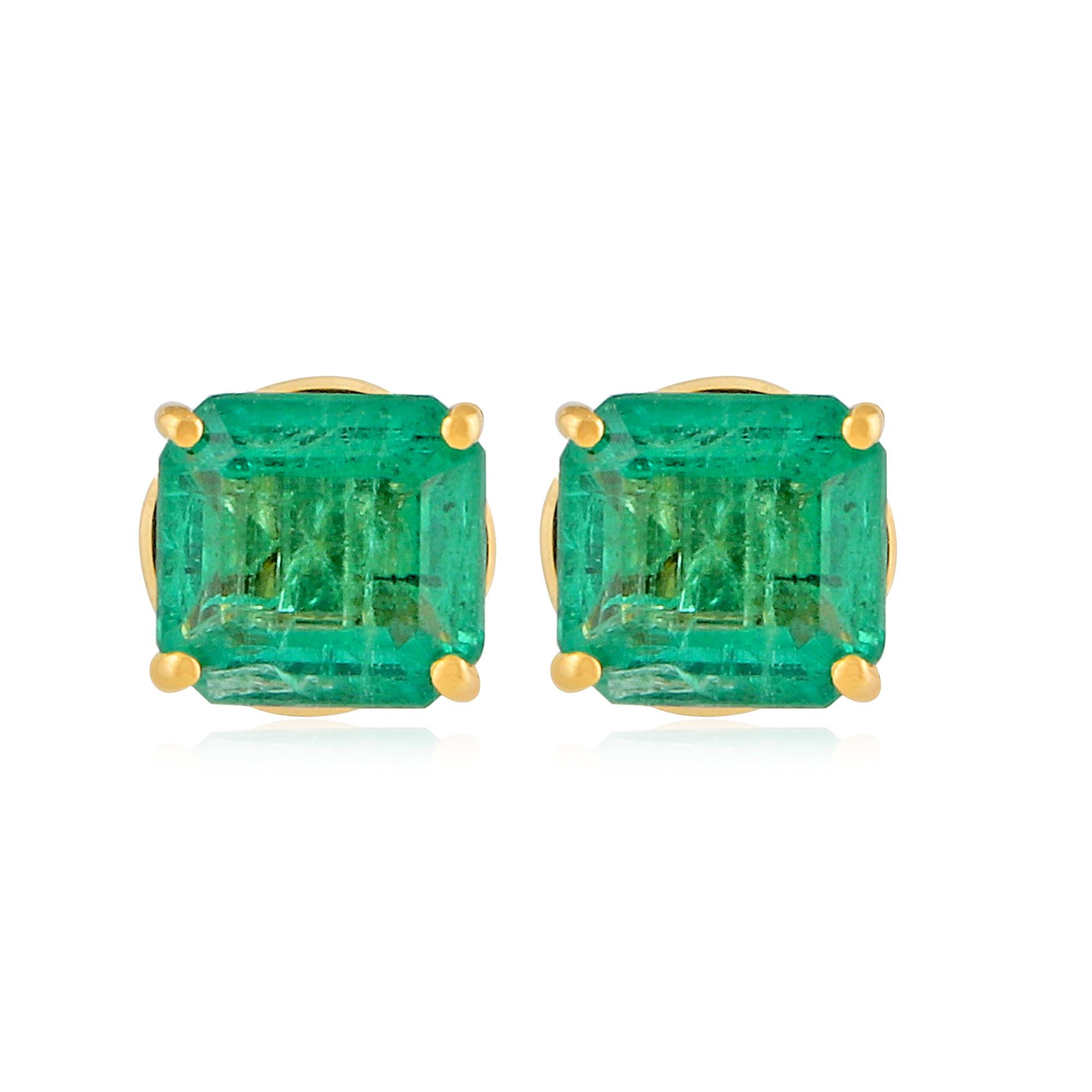 De las mujeres Pendientes de esmeralda zambiana talla Ascher de 2,30 quilates Oro amarillo macizo de 14 quilates en venta