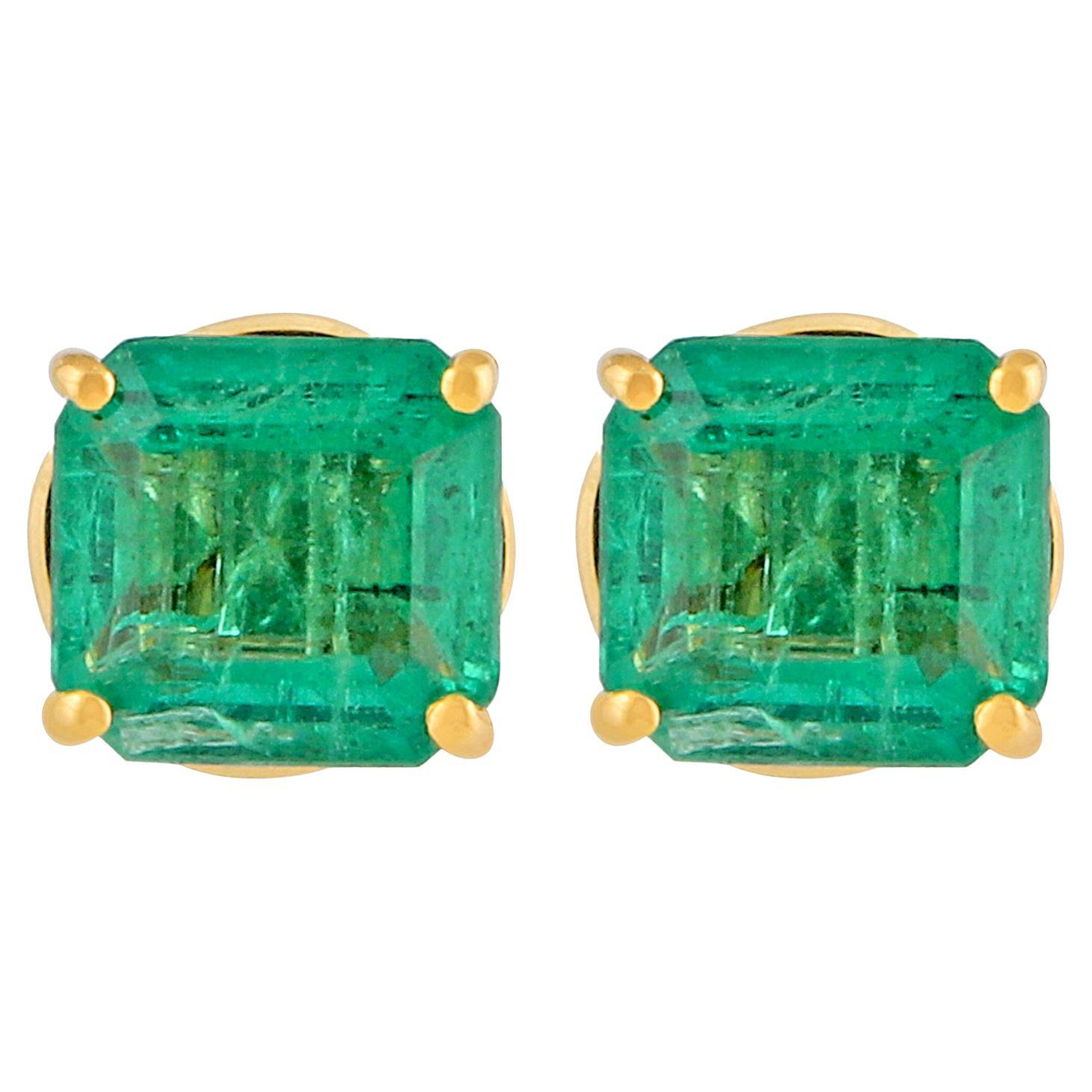 Pendientes de esmeralda zambiana talla Ascher de 2,30 quilates Oro amarillo macizo de 14 quilates