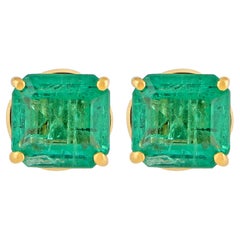 Pendientes de esmeralda zambiana talla Ascher de 2,30 quilates Oro amarillo macizo de 14 quilates