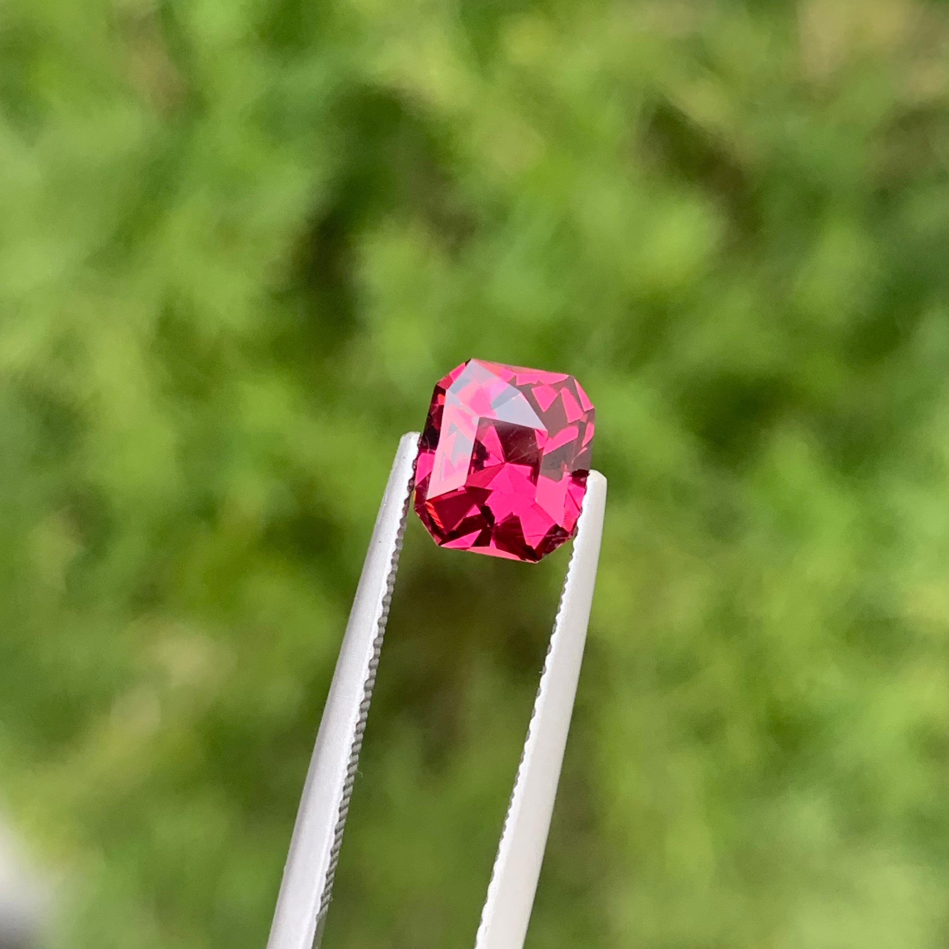 Women's or Men's 2.30 Carat Bar Cut AAA Quality Purplish Red Rhodolite Garnet From Tanzania For Sale