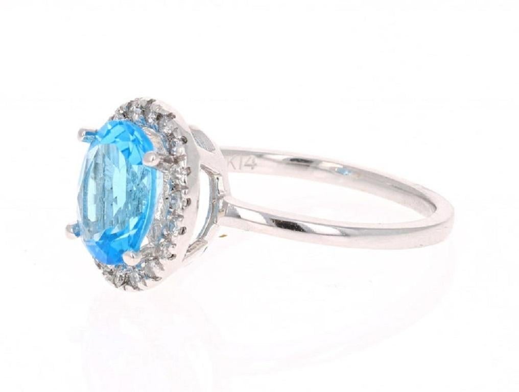 Contemporary 2.30 Carat Blue Topaz Diamond White Gold Cocktail Ring