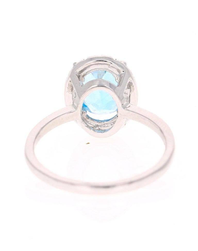 Oval Cut 2.30 Carat Blue Topaz Diamond White Gold Cocktail Ring