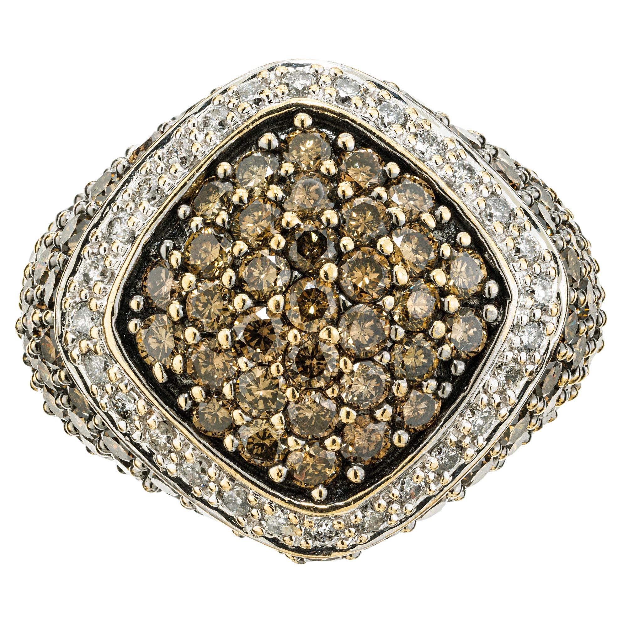 2.30 Carat Brown White Round Diamond Dome Gold Cocktail Ring For Sale