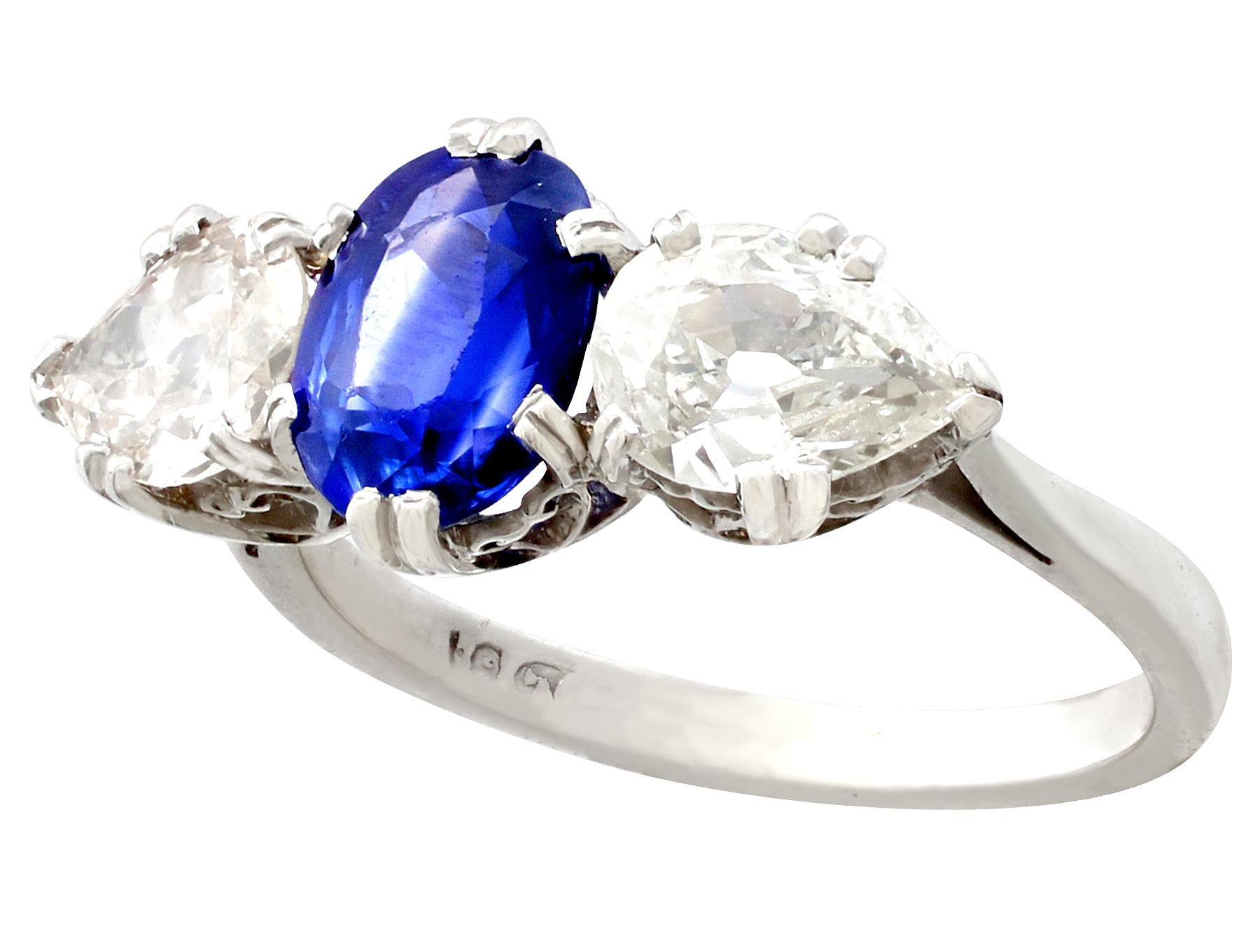 ceylon sapphire and diamond trilogy ring