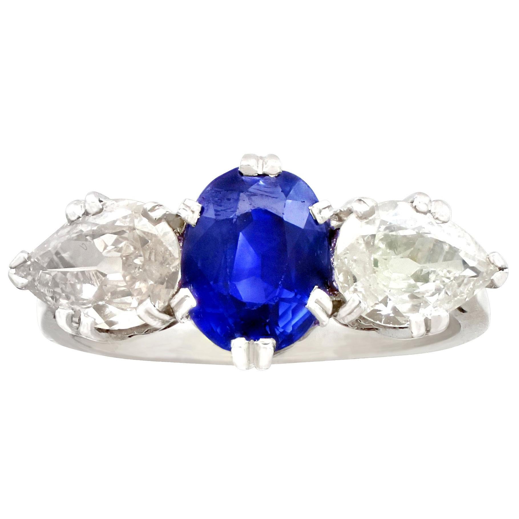 2.30 Carat Ceylon Sapphire and 1.38 Carat Diamond White Gold Trilogy Ring