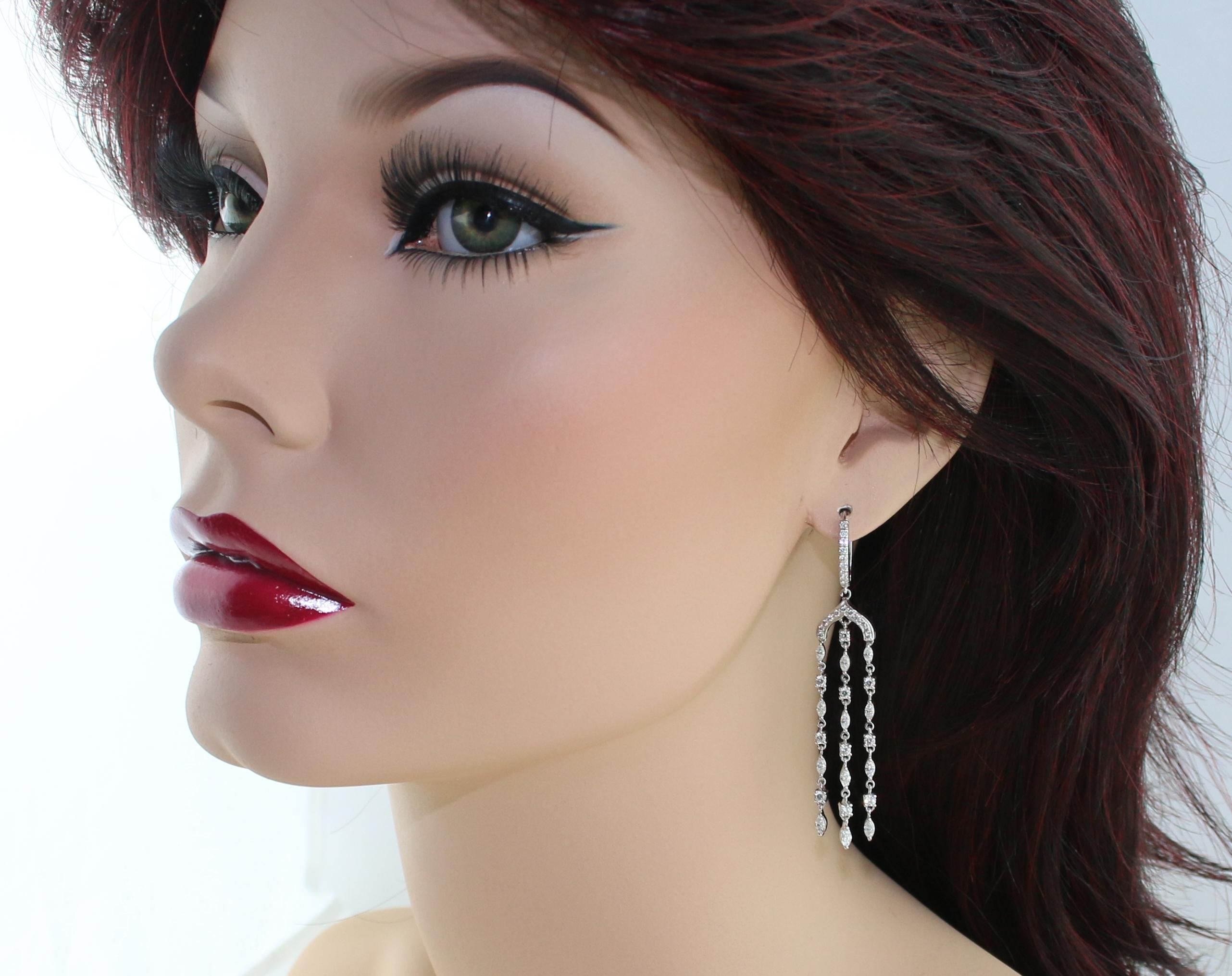 Round Cut 2.30 Carat Chandelier Diamond Gold Earrings For Sale